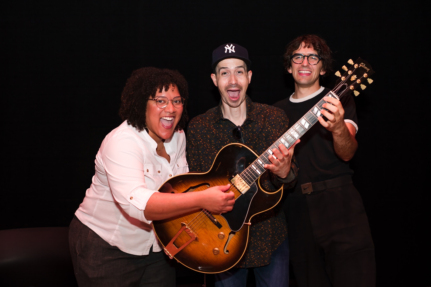 Loli de la Rosa, Rafael Rosa, and Andy Pitcher playing around at Brooklyn Guitar Feast II.