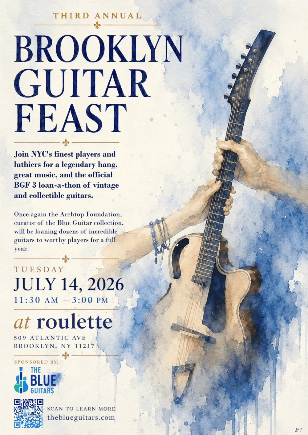 Poster for Brooklyn Guitar Feast III on July 14, 2026.